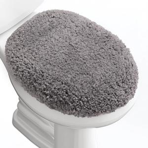 Microfiber Elongated Toilet Seat Cover 19.5"x 15" Machine Washable Solid Toilet Lid Cover Adjustable Rubber Backing Fits Only 18-19.5" L x 14-16" W Elongated Toilet Seat (Gray)