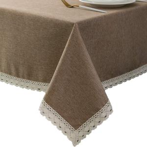 EHouseHome Faux Linen Tablecloth with Lace Trim - Waterproof/Spill Proof/Stain Resistant/Wrinkle Free/Oil Proof - for Banquet, Parties, Dinner,Kitchen,Wedding,Coffee,Holiday,Flax,Square 70X70Inch