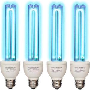 BAIMNOCM 4 Pack 25 Watt UV Light Bulb with Ozone, UVC Lamp, 185nm/254nm lamp for Home E26 Base 4 Count