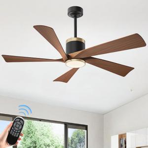 52'' Ceiling Fans with Lights, Modern Ceiling Fan with Remote Control, Indoor Outdoor Ceiling Fan for Living Room,Bedroom 5 Blade 3 Color Tempearture (Walnut)