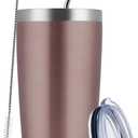 MEWAY 20oz Tumbler Cup Double Wall Vacuum Insulated Travel Mug Bulk, Stainless Steel Tumblers with Lid and Straw, Durable Powder Coated Coffee Cups for Cold & Hot Drinks (Rose Gold, 1)