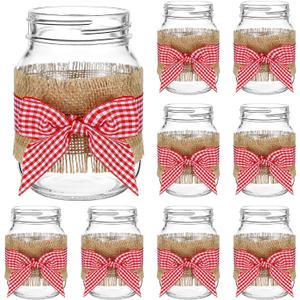 9 Sets 13 Pcs Picnic Party Centerpieces for Table Mason Jar Table Centerpieces with Red and White Gingham Ribbon Burlap for Picnic Pizza Farmhouse Wedding Birthday Party BBQ Baby Shower Decor