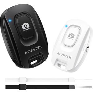 ATUMTEK Camera Remote Shutter for iPhone and Android Smartphones (2 Pack), Wireless Phone Remote Control Selfie Button for Photos and Videos (Bluetooth 5.2), Wrist Strap Included, Black & White ATUMTEK Camera Remote Shutter for iPhone and Android Smartphones (2 Pack), Wireless Phone Remote Control Selfie Button for Photos and Videos (Bluetooth 5.2), Wrist Strap Included, Black & White