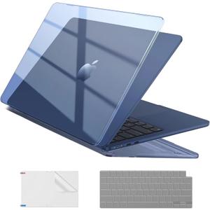 EooCoo Case Compatible with MacBook Air 15 inch M5 2026 2025-2023 Release M4 M3 M2 Model A3448 A3241 A3114 A2941, Plastic Hard Shell Case & Keyboard Cover & Screen Protector, Crystal Midnight