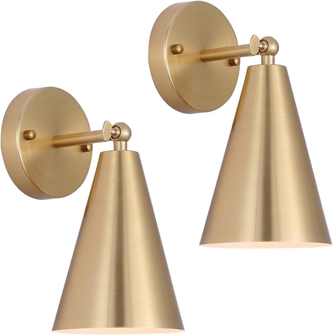 MWZ Gold Sconces Set of 2, Modern Brass Wall Sconces Lighting Fixtures with Metal Shade, Indoor Decor Wall Mount Swing Arm Lamp for Bedroom,Bedside,Kitchen,Hallway,Living Room,Reading,Bar (Gold-2Pack)