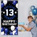 Vicycaty Happy 13th Birthday Decorations for Boys Girls – Official Teenager Fabric Banner Backdrop, Door Porch Yard Sign, Blue Birthday Party Supplies and Photo Booth Props for Indoor Outdoor Décor