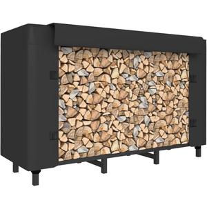 4ft Firewood Rack Holder with Cover, Adjustable Heavy Duty Fire Log Stacker Stand for Fireplace, Outdoor Indoor Metal Wood Pile Storage Organizer, Patio Logs Stand tool, Black