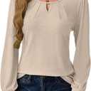 Womens Long Sleeve Tops Dressy Business Casual Blouses Basic Loose Fit V Neck Work Shirt 2025 Fall Clothes Outfits (Beige)