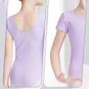 LingTing Leotards for Girls Double Strap Leotard for Gymnastic, Dance,Ballet (9-10 Years, Light Purple-short Sleeved)