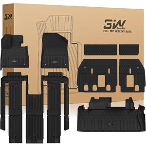 3W Floor Mats & Cargo Liner for Toyota Sienna Platinum 2024-2026, TPE | Custom Fit TPE Liner, Trunk Mat & Backrest Mats; Only for Platinum Version with Refrigerator, 7 Seat (w/o Spare Tire