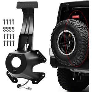 Spare Tire Holder Mounting Bracket with Screws Third Center High Mount Brake Light with Wiring Harness Compatible with 2007-2018 Jeep Wrangler JK Replaces 68048581AA, 55397217AJ (Black)