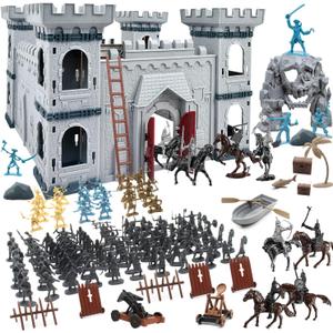 Medieval Castle Knight Toy Soldier Figures Army Men Toys, The Medieval Times Middle Ages DIY Castle Building Toy Piracy Knight Action Figurines with with 20 Piracies, 12 Soldiers, 8 Cavalry