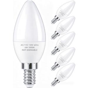 PARTPHONER E12 Base LED Light Bulbs B11 Candelabra Bulbs 60W Equivalent, Non-Dimmable 6W LED Bright Candle Small Base Chandelier Bulb 600 Lumen, 5000K Cold White for Ceiling Fan, Pack of 6