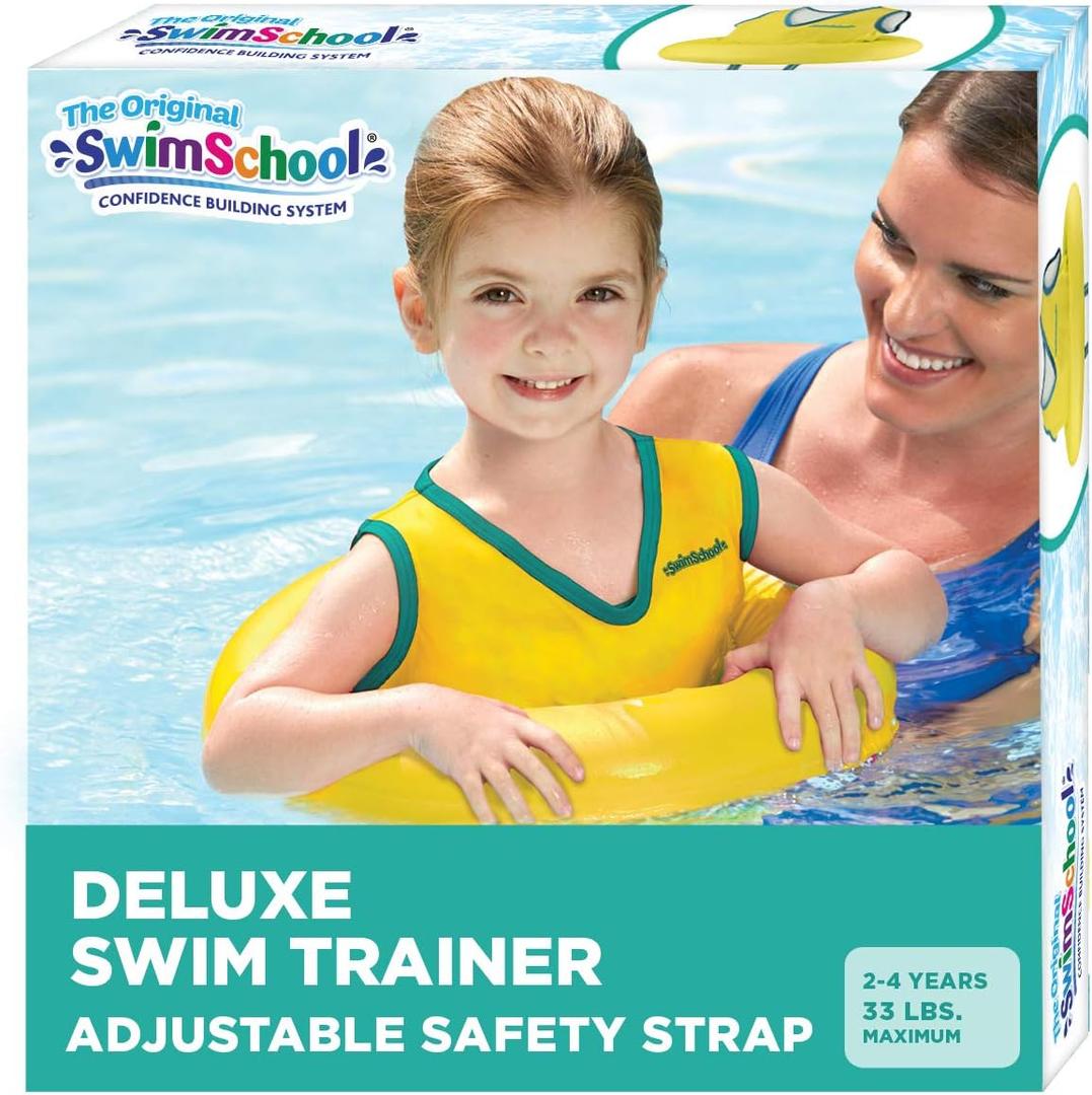 SwimSchool Deluxe Swim Trainer – Heavy Duty Toddler Swim Vest Floatie – Comfortable Sweater-Fit Design with Adjustable Safety Seat – Yellow