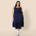 Amazon Essentials Womens Fit and Flare Cotton Sateen Empire Waist Midi Ruffle Dress (XX-Large, Navy)