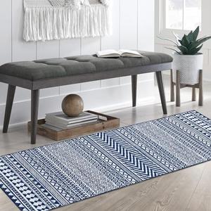 RUGSREAL Kitchen Runner - 2' x 8' Navy Blue Washable Area Rug, Non-Slip, Low Pile, Indoor Boho for Entryway, Laundry, Living Room