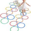 2 Sets Hopscotch Rings, 20 Plastic Round Hoops with 30 Connectors for Toddlers Gross Motor Skills, 11 Inch Indoor/Outdoor Agility Rings for Kids Playground Obstacle Course (Classic)