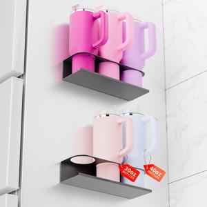 Magnetic Cup Holder for Stanley 30&40 oz Water Bottles, 2Pack Tumbler Organizer for Stanley Cup Accessories, Non-Destructive, Flexible Disassembly, Ideal for Kitchen Enamel Panel, and Fridge (Black)