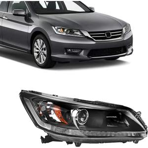 PartsFlow Halogen Headlight Black Housing Clear Lens Headlamp Assembly Right Passenger Side For 2013 2014 2015 Honda Accord HO2503151