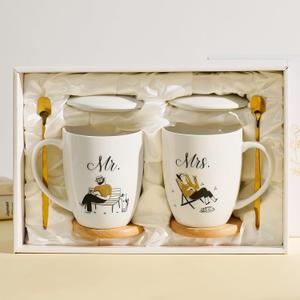 MR MRS Coffee Mugs+Wedding Champagne Flutes set of 2
