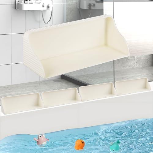 Splash Guard for Bathtub & Sink, Bathtub Bath Splash Plaything Tray Shelf for Tub, Bathtub Storage Tray Holder Bathtub Splash Guard Play Shelf Area, Bathroom Accessories (4 Pack White)