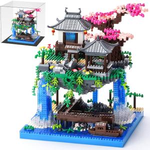 Cherry Blossom Bonsai Tree Building Block Sets with Acrylic Display Box Chinese Architecture of Peach Blossom Micro Mini Building Set Toy Gift for Kids Adults3320 Pieces