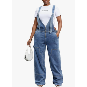HuiSiFang Women's Sexy Denim Overalls Suspenders Sleeveless Wide Leg Low Waist Baggy Pants Jean Overalls Jumpsuit XXL