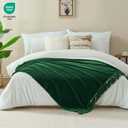 Chenille Throw Blanket for Couch with Tassels,60"X80" Soft Cozy Lightweight Knitted Boho Decorative Blankets for Bed and Sofa,Dark Green