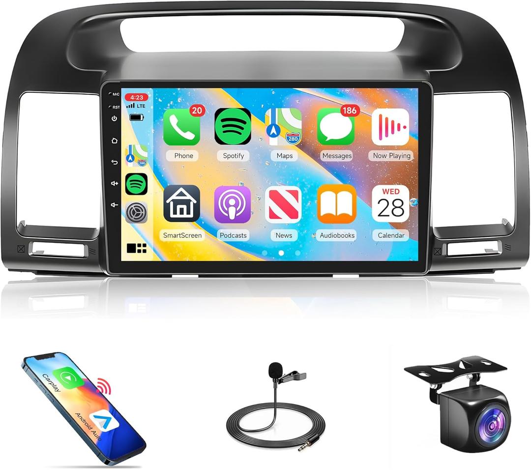 4Core 2G+64G Android Car Radio Carplay for Toyota Camry 2000-2006, Rimoody Car Stereo with Android Auto 9 Inch Touch Screen GPS Navigation WiFi Bluetooth FM/RDS HiFi AHD Backup Camera
