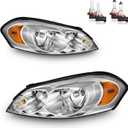 Headlights Assembly W/Bulbs for 2006-2013 Chevy Impala for 14-16 Chevy Impala Limited, 06-07 Chevy Monte Carlo Headlamp Replacement Pair (Clear Lens I Chrome Housing I Amber Reflector)