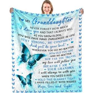 to My Granddaughter Gifts from Grandma Throw Blankets, Gift for Granddaughter Birthday Graduation Gifts Idea, Granddaughters Butterfly Flannel Soft Blanket Throw 50"x60"