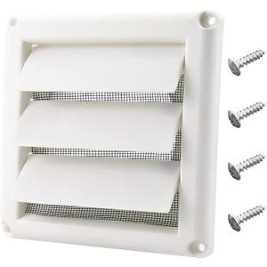 Funmit 4" Dryer Vent Cover for Exterior Wall Vent Hood Outlet Airflow Vent Dryer Air Vent with Screen Includes 4 Screw for Easy Installation (White) (4 inch, White-plastic)