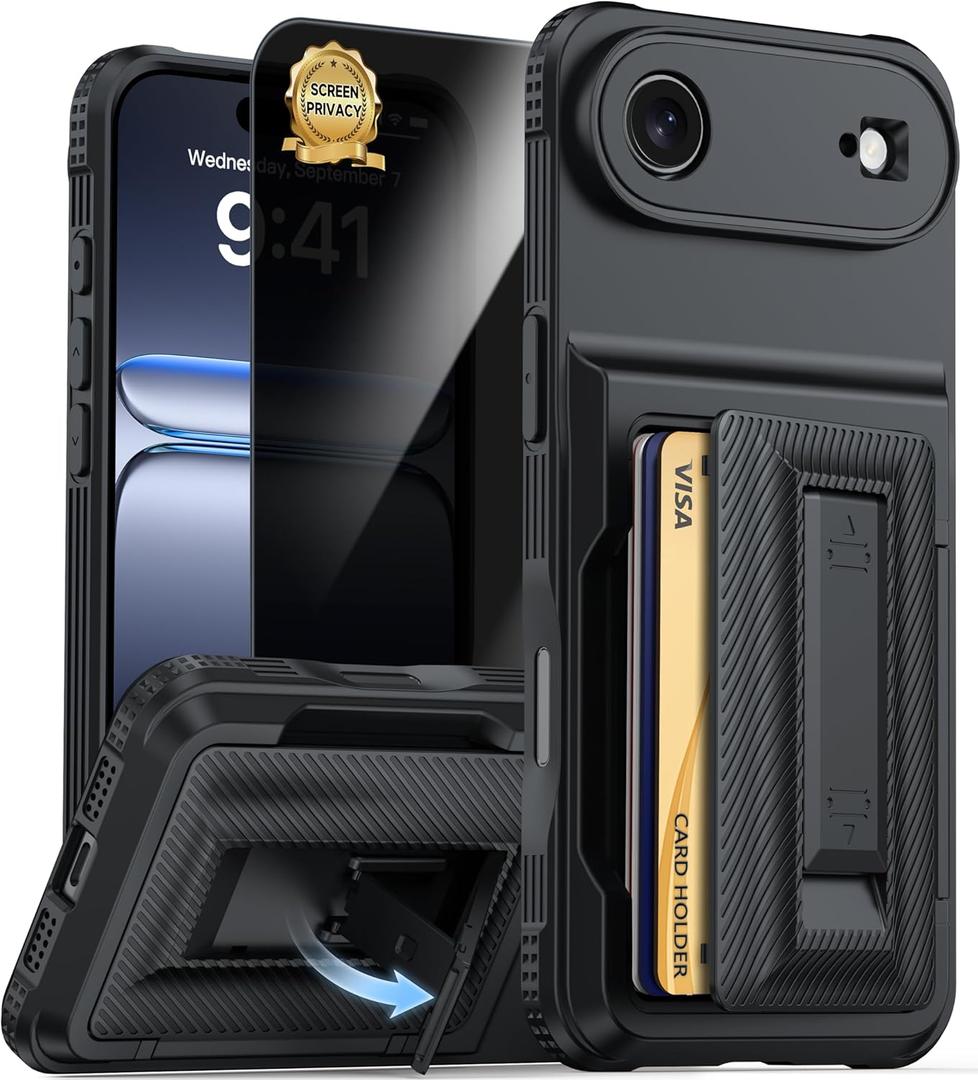 for iPhone Air Case Wallet with Card Holder (4-5Cards) +1 Privacy Screen Protector,[RFID Blocking][Kickstand][Military Drop Protection] Full Camera Protection Wallet Case for iPhone 17 Air