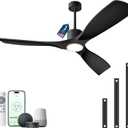 52" Smart Ceiling Fan with Lights,3 Blade Black Ceiling Fan,Work with Alexa/Gg/App/Remote,3-Color Light 6-Speed Quiet Reversible DC Motor for Patio Porch Living Room,Matte Black