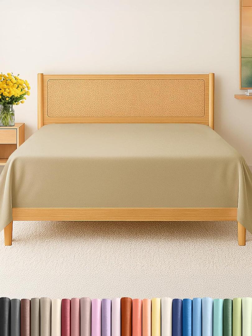Twin Size Flat Sheet - Hotel Quality Top Flat Bed Sheet Only - Ultra-Soft, Comfy, Breathable & Cooling - Fade & Wrinkle Free - Easy-Care, Stain & Shrink Resistant Bedding - Easy-Fit & Oeko-Tex - Beige