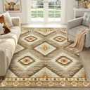 Area Rug 5x7 Rug Machine Washable Non-Slip Low Pile Print Pattern Western Rug for Living Room Bedroom Entryway Tribal Series -Cream/Camel