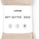 Litfun Fuzzy Socks for Women Cozy Fluffy Winter Warm Sleep Socks Super Comfy and Soft (6-8, Stone) M