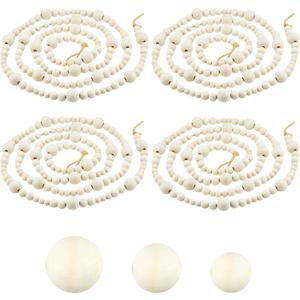 4PCS 172in Christmas Wood Bead Garland, Creative Wooden Garland for Valentine's Day Decor, Farmhouse Wall Home Rustic Country Natural Holiday Decoration Hanging Prayer Beads