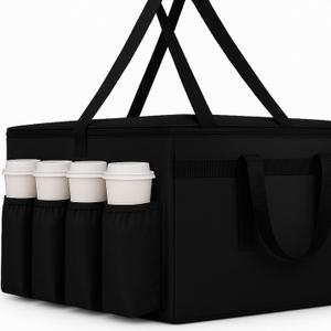 musbus catering bag for doordash uber eats 22x14x13 Insulated Food Delivery Bag with Cup Holders/Drink Carriers Premium XXL, Beverages, Grocery, Pizza, Commercial Quality Hot and Cold hot boxes (22W x 12H x 14D, Black)