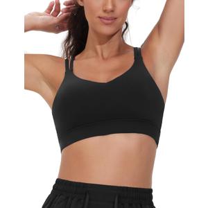 THE GYM PEOPLE Women's Double Spaghetti Strap Sports Bras Supportive Strappy Workout Bra with Padded (Black, M)