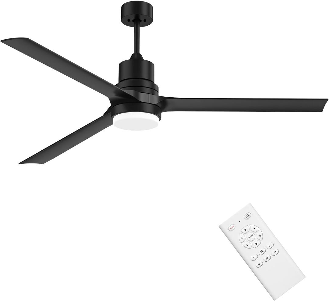 Ceiling Fans with Lights-60 inch Outdoor Black Ceiling Fan with Light and Remote Control, 6 Speed Adjustable, Reversible, 3CCT, Dimmable, Noiseless, Black Ceiling Fan for Bedroom, Indoor/Outdoor Use
