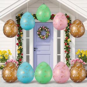 Hollowfly 12 Pcs 16 Inch Inflatable Easter Eggs Decorations Pastel Gold Leaf Speckled Easter Eggs Outdoor Inflatables Decor for Garden Yard Lawn Holiday Party Supplies (Gold Leaf)