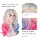 Miss U Hair Women's Long Wavy 2 Dyeing Color Blonde Blue Pink Wig Halloween Costume Wig