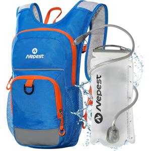 Nepest Kids Hydration Backpack, Mini Water Backpack with 1.5L Water Bladder for Hiking Cycling Running (Blue)