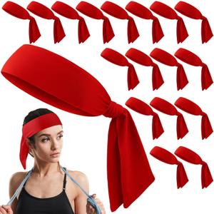 Hiboom 18 Pack Tie Headband Bulk Sports Tennis Headband for Men Women Ninja Karate Head Tie Athletic Sweatbands Elastic Hair Bands for Basketball, Football, Soccer, Running, Yoga (Red)