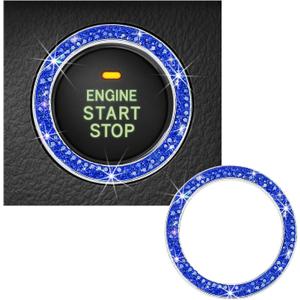 Kewucn Bling Crystal Double Rhinestone Car Engine Start Decoration Ring, Sparkling Push Start Button Sticker, Key Ignition & Knob Ring Decoration, Bling Car Interior Accessory(Dark Blue) (1 PC)