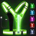 Zacro LED Reflective Vest Running Gear, 5 Lights Colors High Visibility Reflective Running Gear Rechargeable Light Up Running Vest for Walking Running Cycling, Adjustable for Men Women Kids (Bright Green)