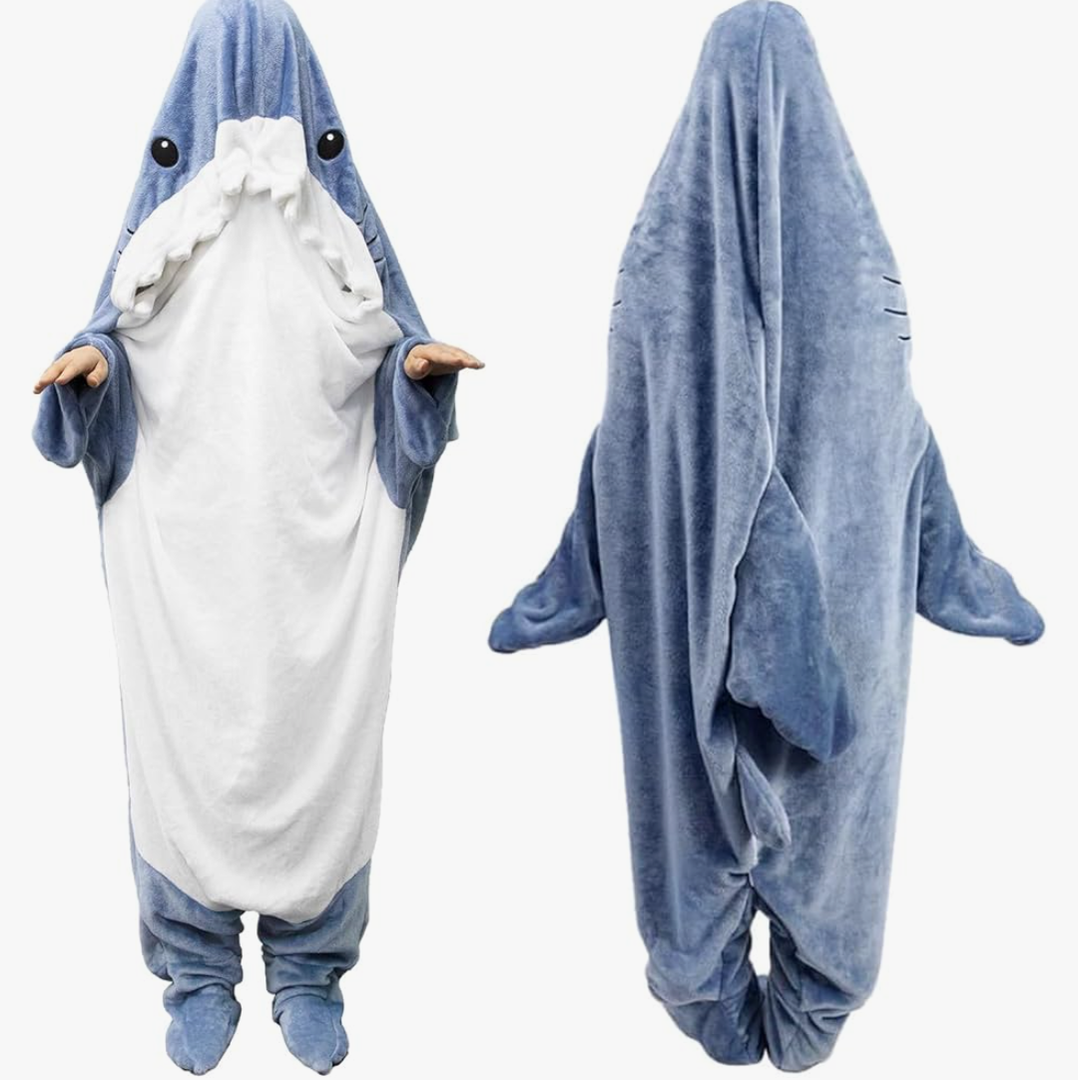 Shark Wearable Blanket Hoodie Onesie for Kids Adult,Cozy Fleece Shark Blanket Hoodie, Shark Cosplay Costume Women Men Kids L