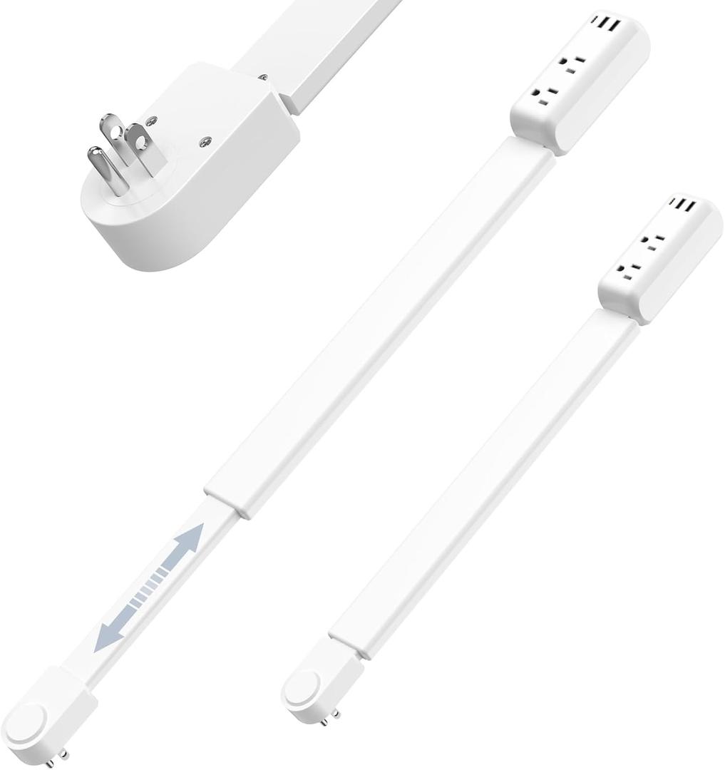 Extendable Electrical Outlet Extender Stick, 2 AC Outlets with USB-A & USB-C Ports, 22"-34" Adjustable Length, 180° Rotatable Wall Power Socket Expander for Nightstand, Sofa, Desk Hard-to-Reach Plugs
