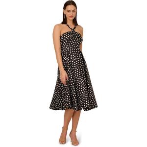 Adrianna Papell Womens Polkadot Fit and Flare Dress (8, Black/Ivory)